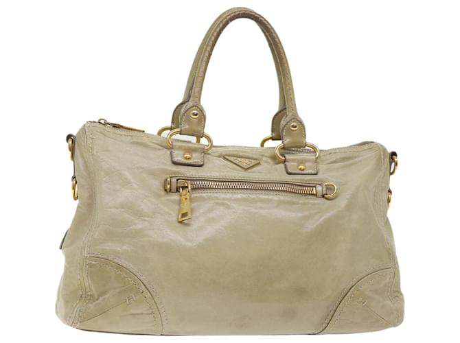 PRADA Boston Bag Leather Beige Auth bs7185 ref.1028521 - Joli Closet