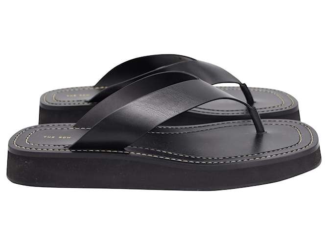 The Row Ginza Flip-Flop Platform Sandals in Black Calfskin