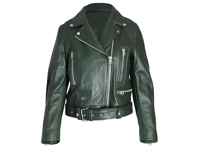 Acne Studios Mock Leather Moto Jacket in Green Leather