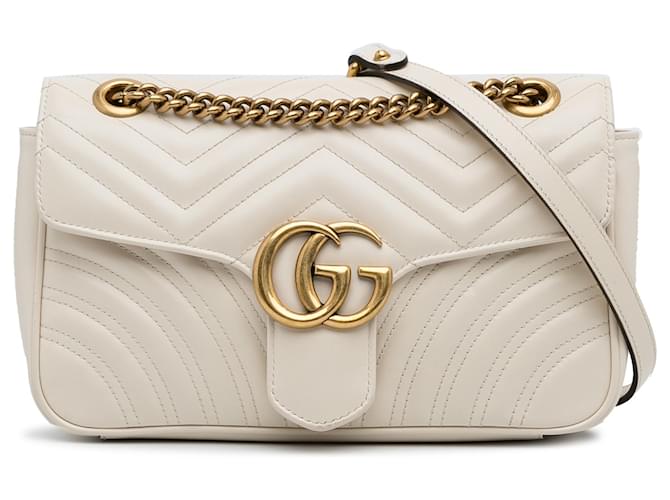 Gucci White Small GG Marmont Matelasse Crossbody Bag Leather Pony