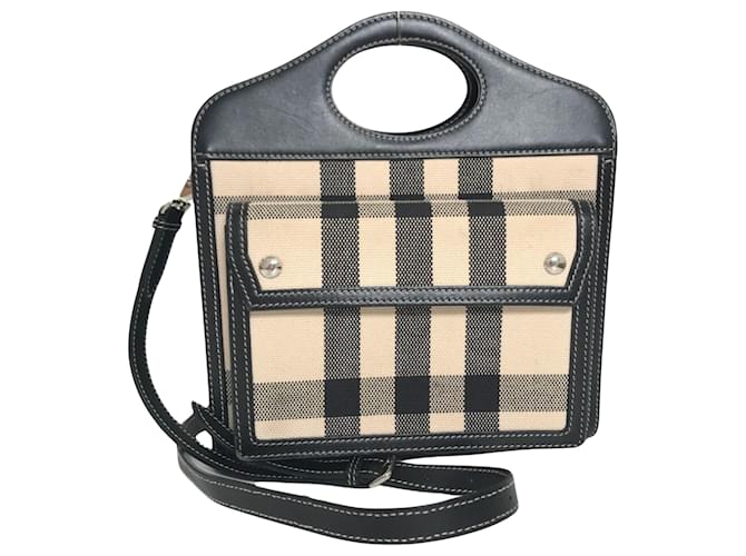 バッグ BURBERRY Pocket Bag Mini Pocket Bag in Natural/malt brown - Women, Canvas