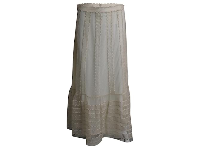 RED Valentino Lace Scallop Maxi Skirt in Cream Polyester