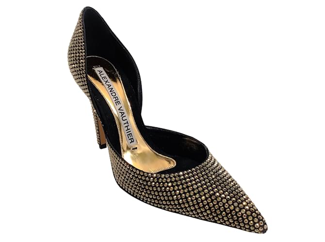 Alexandre Vauthier Gold Crystal Alex Pumps Black Suede