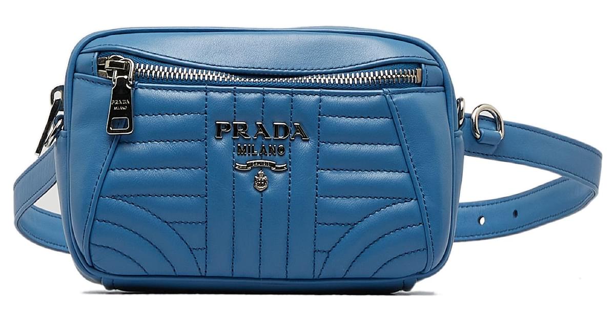 Prada Blue Diagramme Convertible Belt Bag Leather Pony style calfskin ref.1034216 Joli Closet