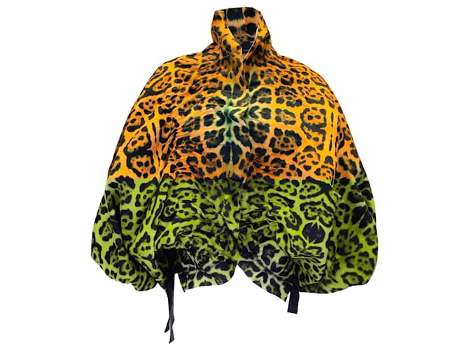 Dries Van Noten Orange / Black Venus Leopard Printed Satin Jacket