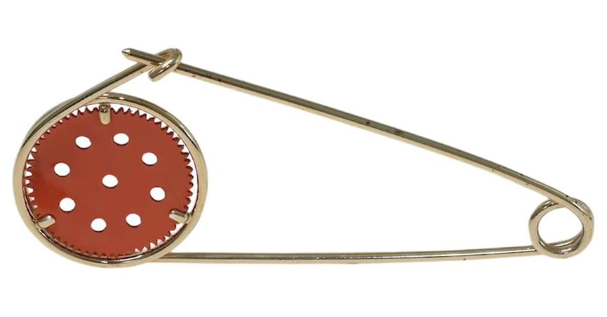 Loewe Gold/Orange Meccano Pin Brooch Golden Leather ref.1035487