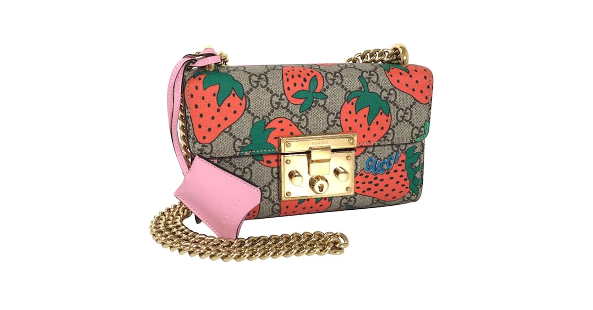 Gucci Small GG Supreme Strawberry Padlock Shoulder Bag 409487