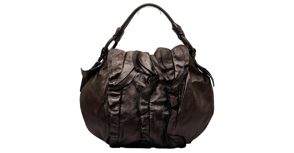 Prada Black Leather Ruffle Shoulder Bag Prada