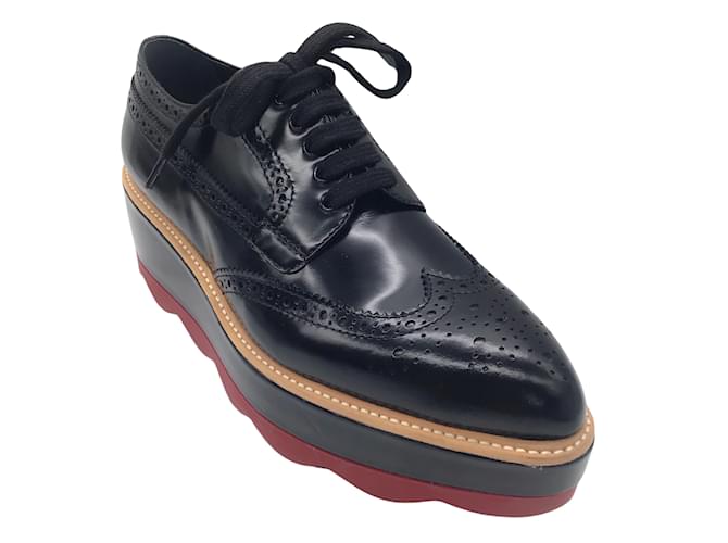 Brogue Prada Oxford Platform Shoes Black Wingtip Oxford Shoes