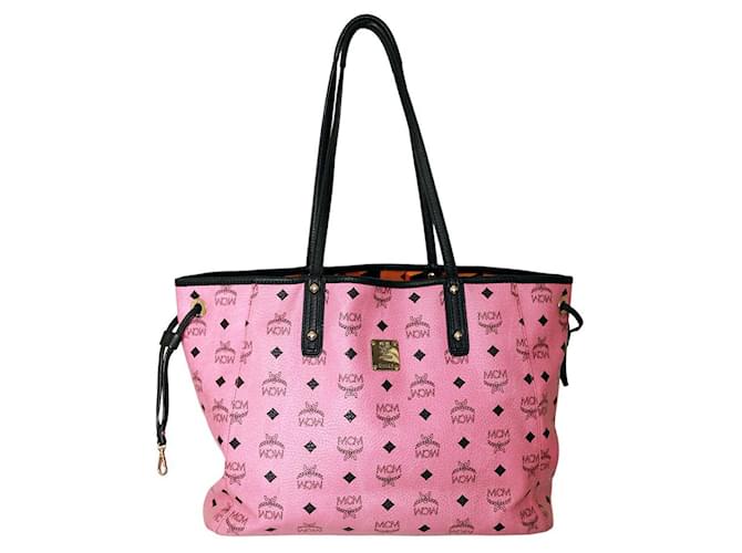 MCM Visetos Liz Reversible Pink Coated Canvas Shopper Tote
