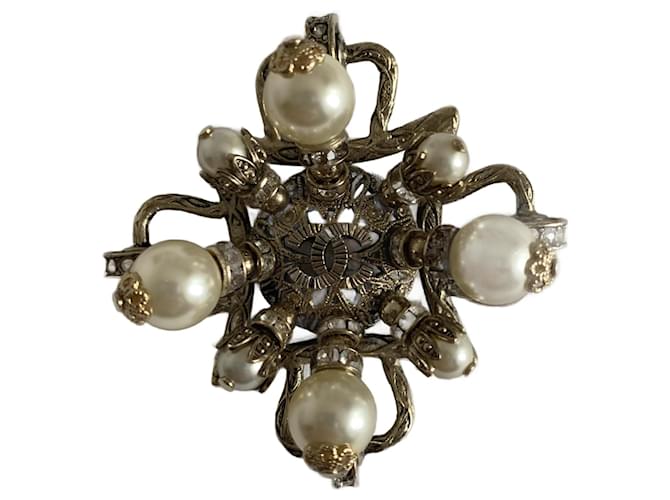Lot De 2 Broches Vintage Dorées - Nacre, Perles Et Onyx - Fantaisie Année 80/90 - Réf 96066