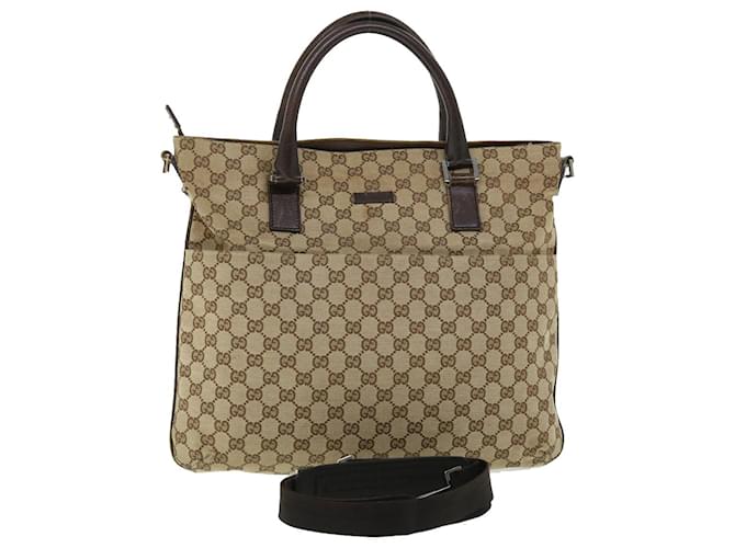 GUCCI GG Canvas Hand Bag Leather 2way Beige 122797 001013