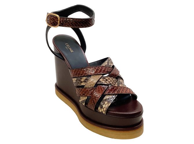 Sandales Wedge Céline Noires - Taille UK 4, Talon Mi-Haut, Style Plateforme - Occasion