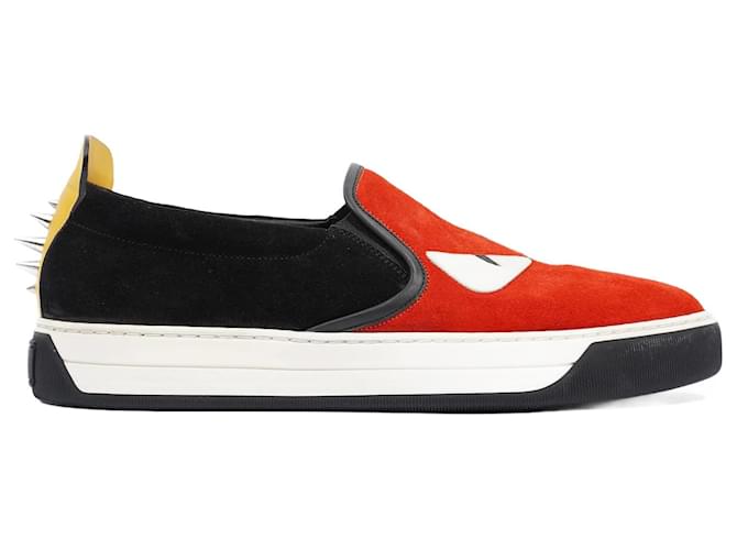 FENDI モンスターパンプス 38 Fendi Monster Eyes Studs Red / Black / Yellow Suede EU 38 Uk