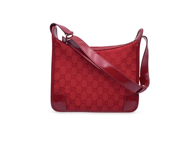 Gucci Red Monogram Canvas Patent Leather Hobo Shoulder Bag Cloth ref ...