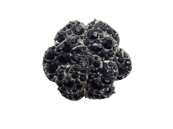 Chanel Black CC Logo Rhinestone Embellished Metal Strass