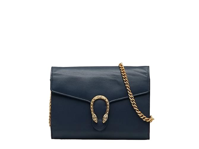 Gucci Dionysus Leather Wallet On Chain 401231 Blue Pony