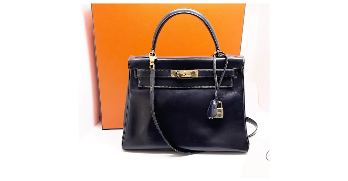 Hermès Hermes Kelly bag 28 navy blue box leather upholstery ref