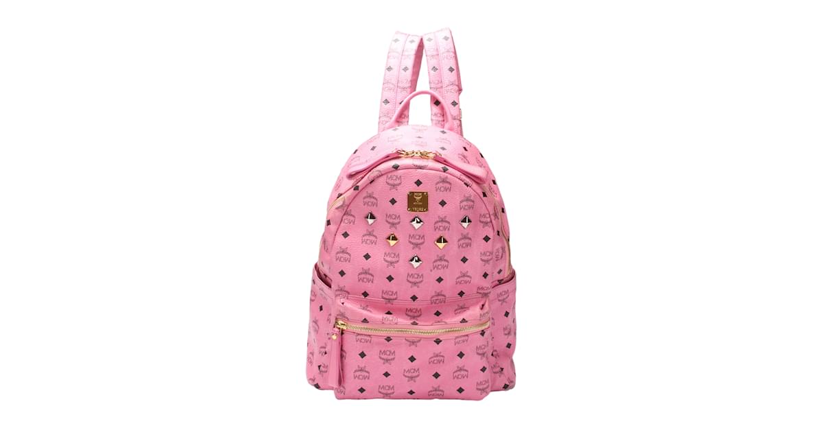 MCM Visetos Nietenbesetzter Stark Rucksack Pink Leinwand ref.1048785 Joli Closet