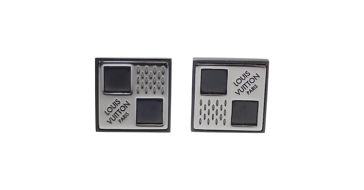 Louis Vuitton Damier Cufflinks in Silver Metal Silvery Metallic