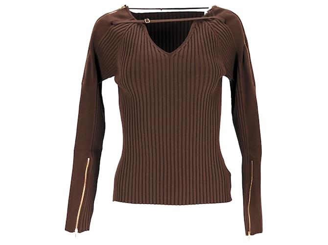 Jacquemus La Maille Oro Ribbed-Knit Top In Brown Viscose Cellulose