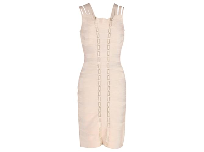 Herve Leger Gemma Metal Chain Link Detail Bandage Dress in Nude Rayon Brown  Flesh Cellulose fibre ref.JC1051889 (Sold) - Joli Closet