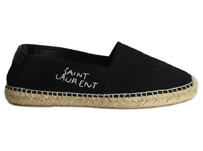 Saint Laurent Logo Embroidered Espadrille Flats in Black Canvas