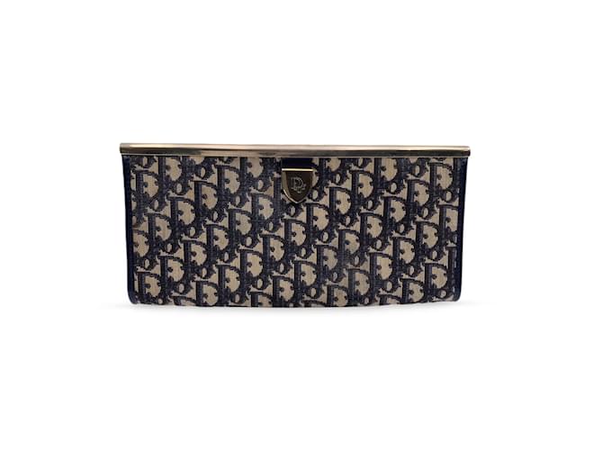 Christian Dior Vintage Blue Oblique Monogram Canvas Clutch Bag Cloth ...