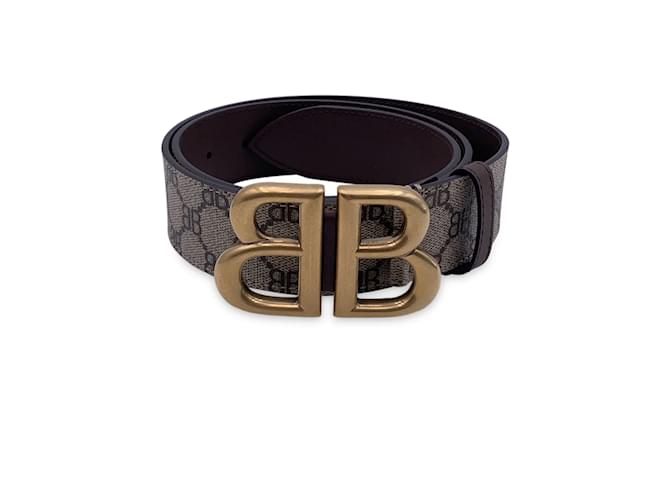 BALENCIAGA×GUCCIベルト　BB レザー ブラック Gucci x Balenciaga Hacker Project Monogram BB Canvas Belt