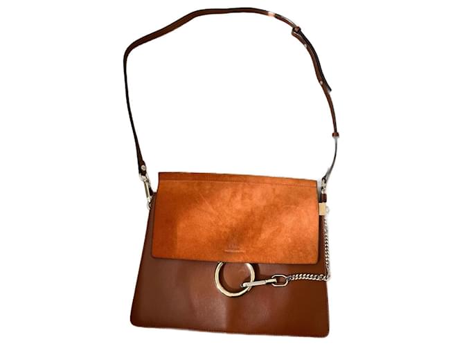 chloe faye medium tobacco  Luxe.It.Fwd Smooth calfskin and suede shoulder bag in tobacco brown Crossbody Bag Suede Chloe Bag