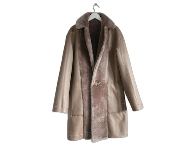 Helmut Lang reversible shearling coat Light brown Leather ref