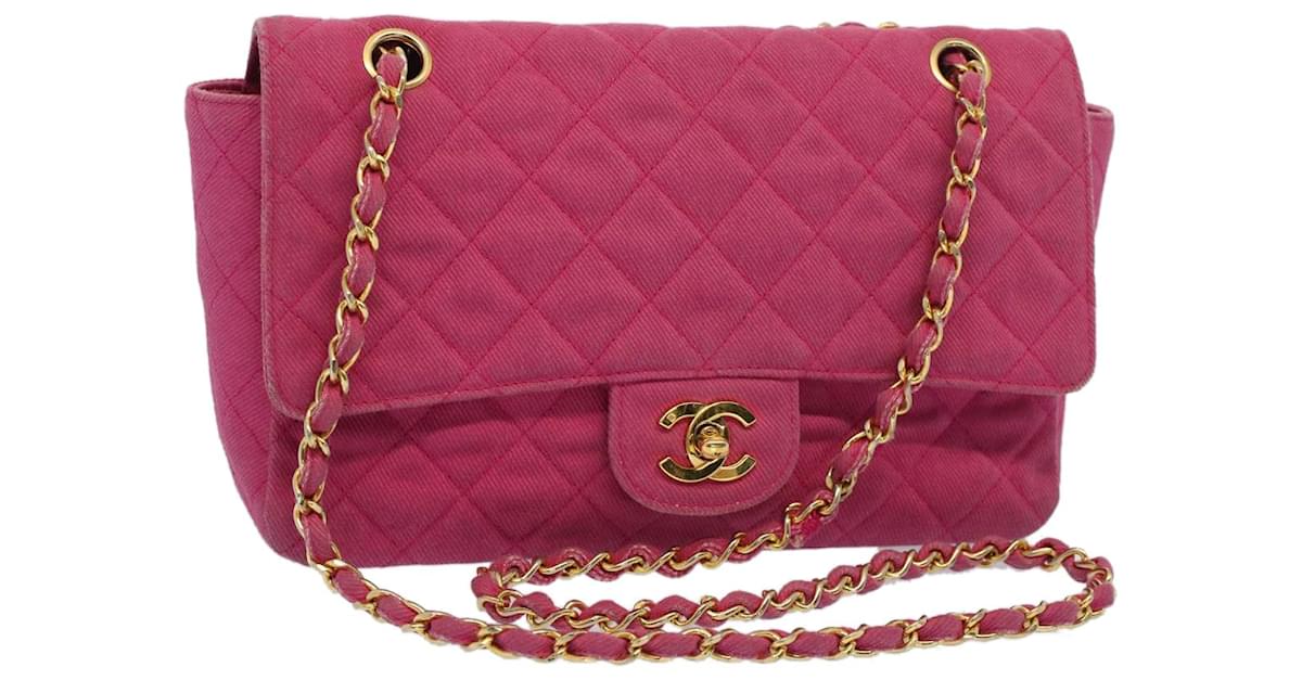 Chanel Matelassé 25 Chain Flap Shoulder Bag Canvas Pink CC Auth