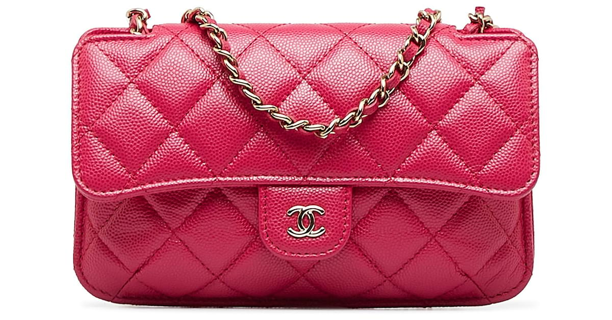 Chanel Foldable Tote Bag with Chain Quilted Caviar with Printed Nylon Pink