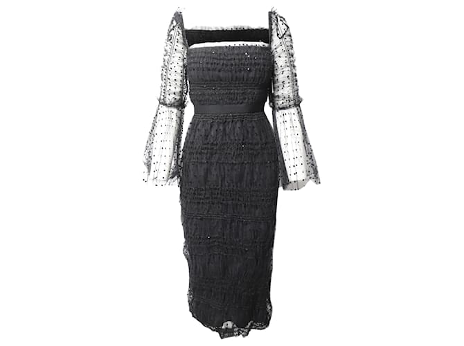 knee length dresses for ladies Self-Portrait - Cream Polka Dot Satin Midi Dress
