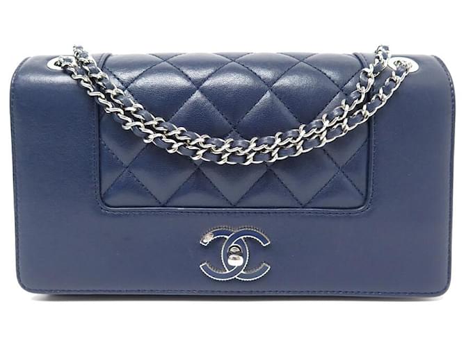 【ヴィンテージ】Rank:S☆Chanel Blue Mademoiselle Flap S Bag CHANEL MADEMOISELLE MEDIUM FLAP BAG BLUE LEATHER SHOULDER