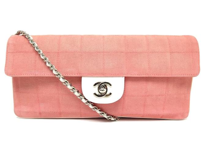 VINTAGE CHANEL EAST WEST CHOCOLATE BAR ROSA CANVAS-HANDTASCHE Pink