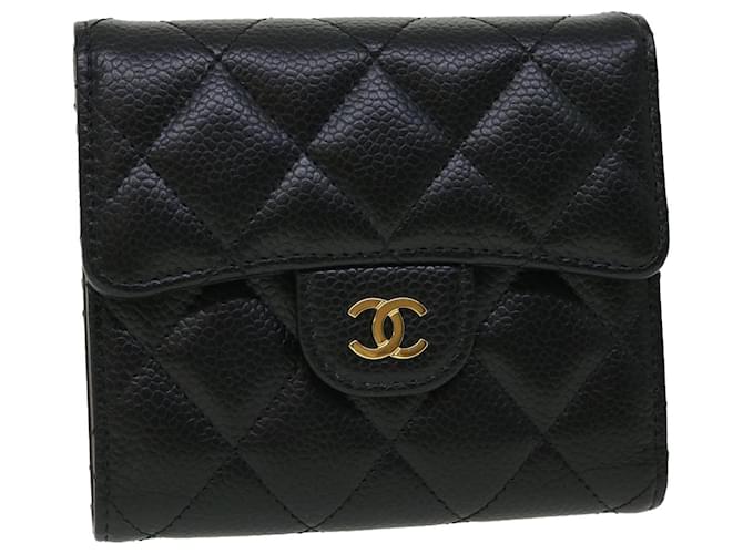 CHANEL Matelasse Classic Small Flap Wallet Caviar Skin Black