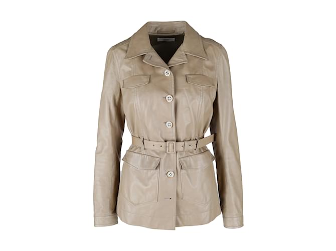 PRADA archive　leather belt coat Prada Belted Leather Trench Coat | Brown | FARFETCH