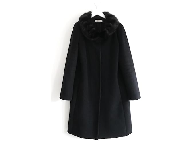 Prada AW06 Black wool/Angora Mink Fur Collar Coat ref.JC1056905