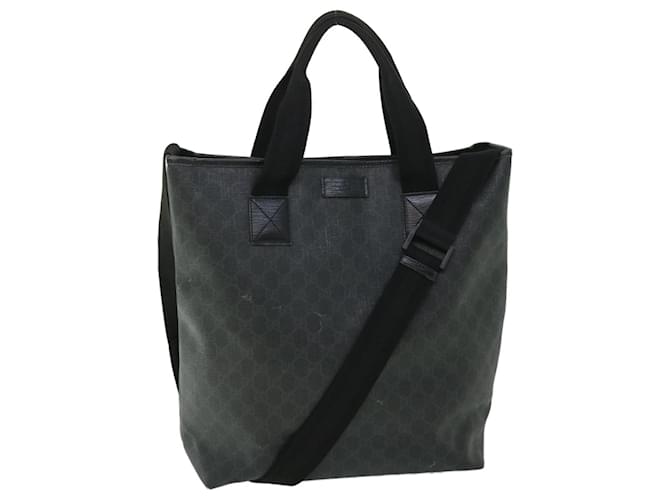 GUCCI GG Canvas Tote Bag PVC Leather 2way Black 162163 Auth bs7983