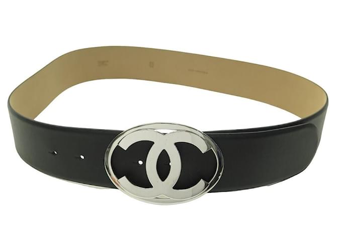 新品　シャネル　CHANEL ベルベット ベルト CCロゴ付き　黒 Auth Chanel Silver Metal Embossed Big CC Logo Black Patent