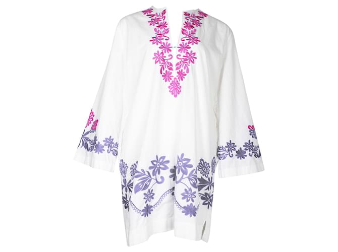 Maje Mini-robe blanche avec broderie florale violette Coton ref