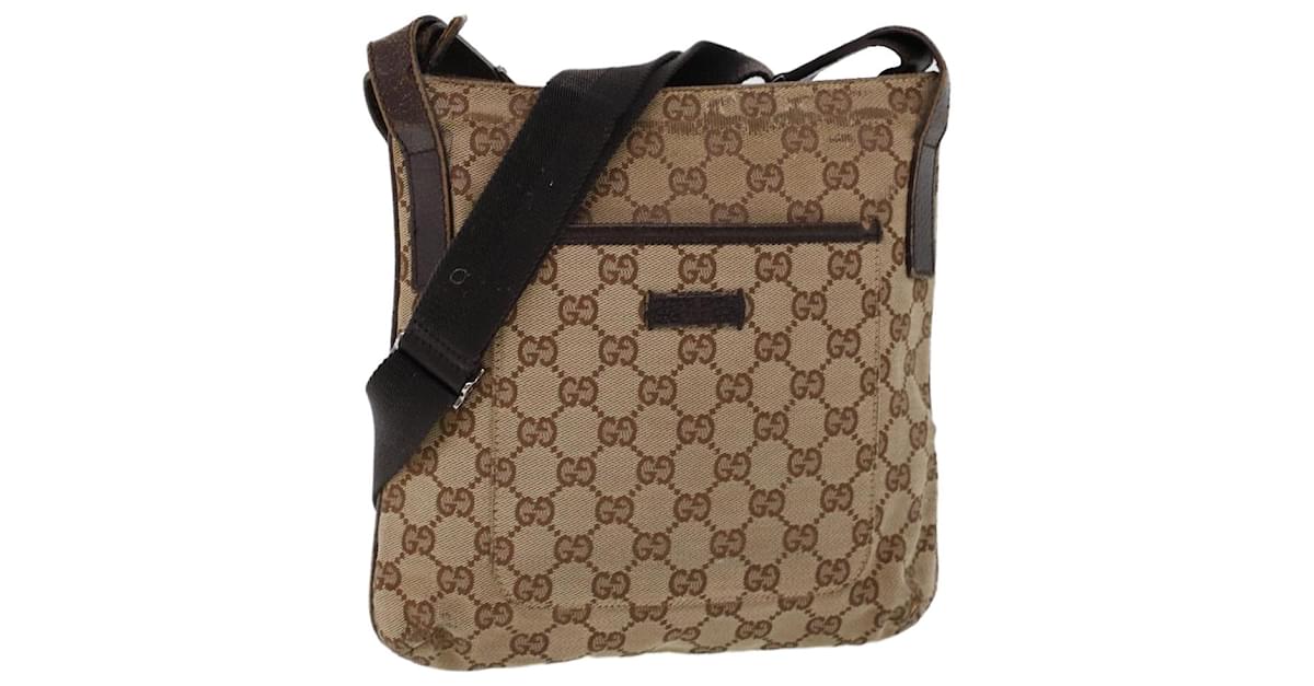 Autêntica bolsa de ombro GUCCI 114915 bege lona couro marrom