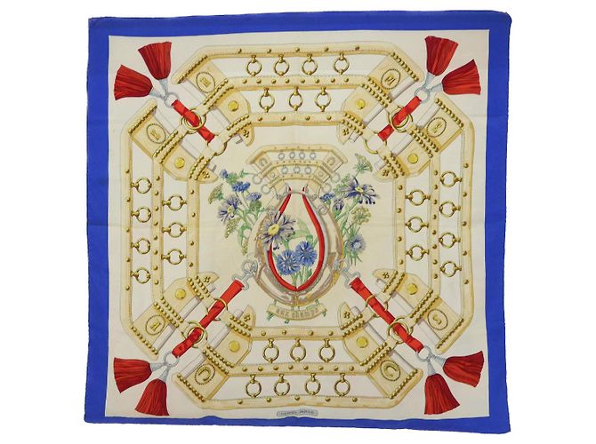 Foulard Carré HERMÈS 'Aux Champs' En Soie 90 - Vintage - Occasion