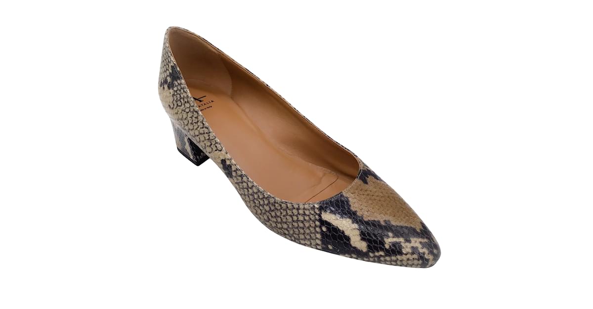 Autre Marque Aquatalia Tan Black Pasha Snake Embossed Pumps Camel Exotic leather ref.1064795