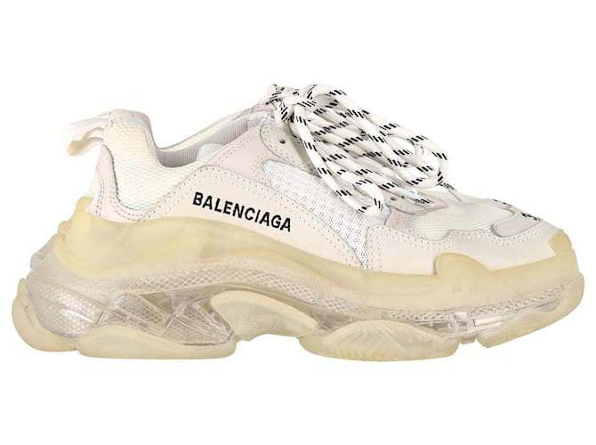 Suola Trasparente Balenciaga Triple S in Pelle Bianca e Mesh