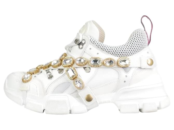 Scarpe da ginnastica bianche Gucci Team con lacci e gioielli