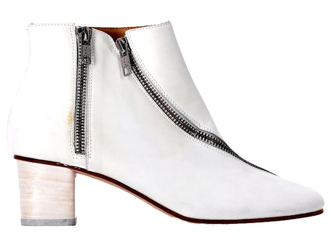 Acne Studios Marlie Zip Boots in White Leather Joli