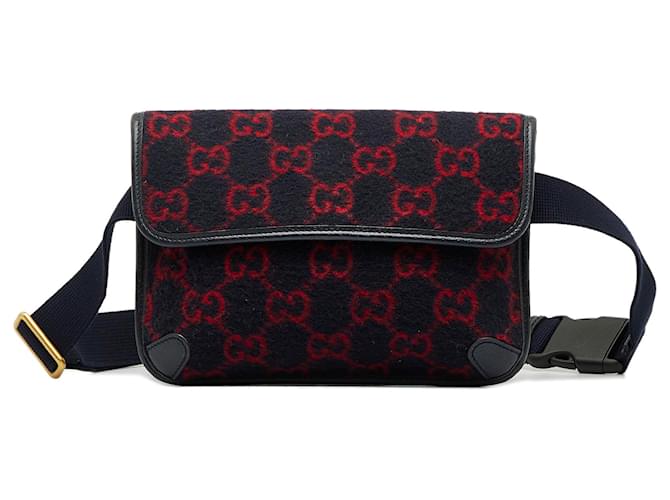 HOT Gucci Wool Belt Bag Gucci Black GG Wool Belt Bag Red