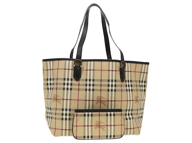 BURBERRY Nova Check Tote Bag PVC Leather Beige Auth 39657